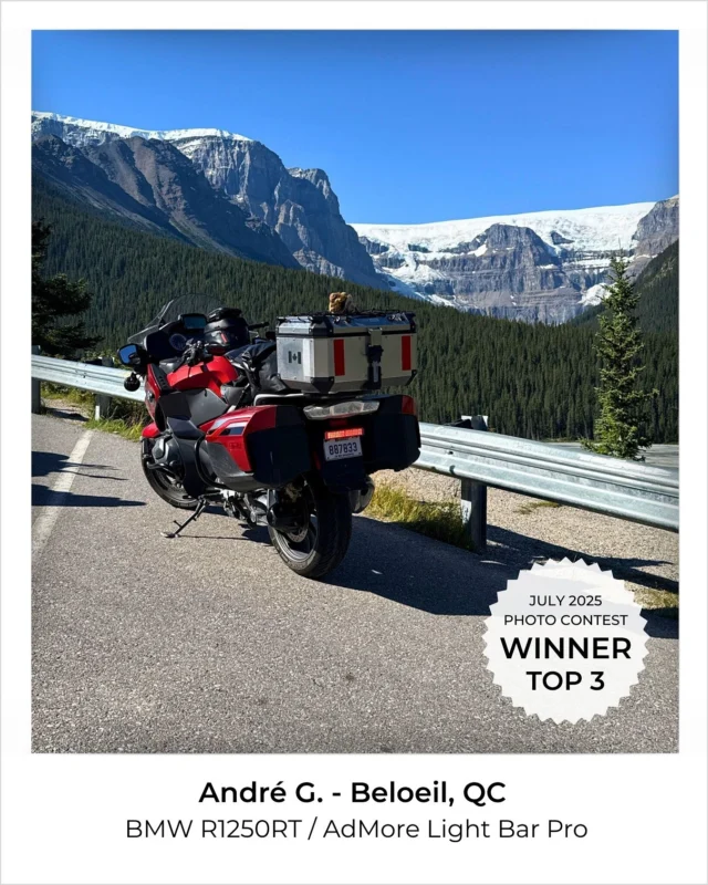 WOW! We were absolutely blown away by the number of amazing submissions for the AdMore July photo contest! A HUGE thank you to everyone who shared their incredible photos with us—you made this contest truly special.

For this photo contest, we had so many entries that we’re naming 6 winners!

Top 3 winners receive a choice of a $100 AdMore store credit or a $50 Amazon gift card.

🏆André G., Beloeil, QC - BMW R1250RT / AdMore Light Bar Pro

🏆Paul H., Toronto, ON - 2015 Triumph Tiger 800 XCX / AdMore Light Bar Pro

🏆Fernando F., Ancona, Italy - 2000 Kawasaki KH 400 /AdMore Light Bar

———
The 3 runner-ups receive a $50 AdMore store credit.

🏆Robert D., Oak Harbor, WA - 2016 Ducati 1200 Multistrada / Universal Side Case Light Kit

🏆Petter A., Gjettum, Norway - 2013 Yamaha FJR1300 / Universal Side Case Light Kit

🏆Frank C, Orchard Park, NY - 2023 Honda Rebel 1100T / GIVI V58 Light Kit

———
And a few more honorable mentions!